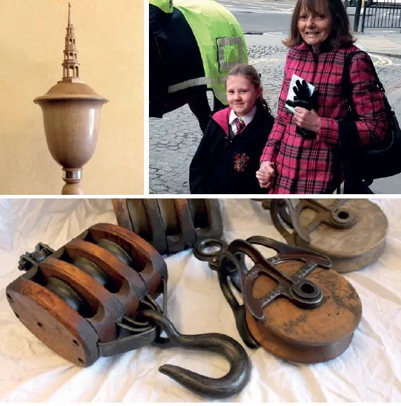 Chalice by Paul Coker presented to David Meara; Grand-daughter Tilly; Pulleys and pulley wheels made by turners